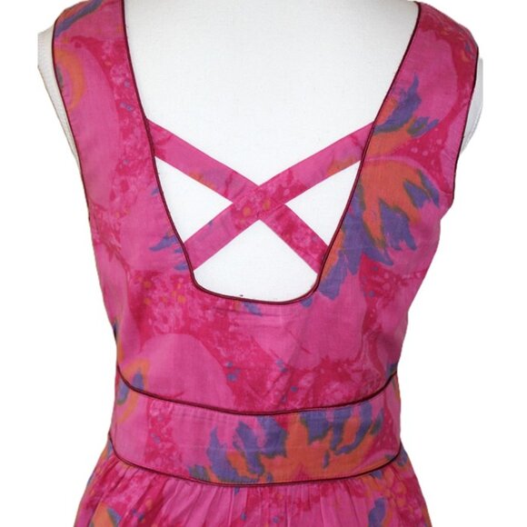 FREE PEOPLE Bohemian Floral 100% Cotton Summer Dress in Fuchsia - Size 4 - Picture 5 of 11
